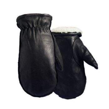 Full Grain Deerskin Sherpa Lined Mitts - Black