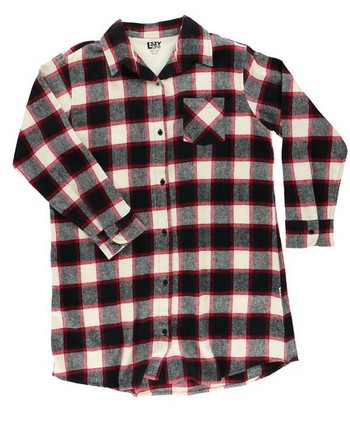 Flannel Black Plaid | Button Nightshirt