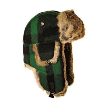 Green/Black Plaid Wool with Brown Fur