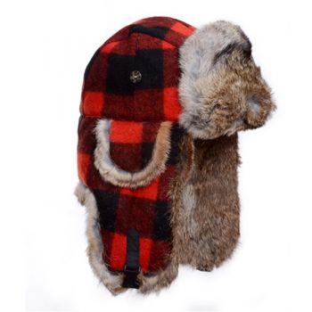 Black and Red Plaid with Brown Rabbit Fur