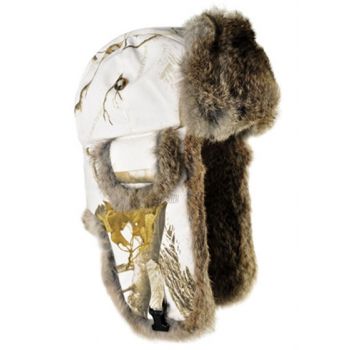 Realtree AP Snow Canvas Bomber with Brown Rabbit Fur