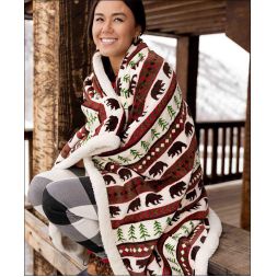 Bear Fair Isle Sherpa Throw Blanket