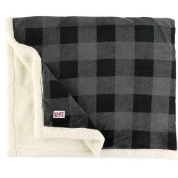 Grey Plaid Sherpa Throw Blanket