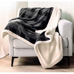 Lazy One - Grey Plaid Sherpa Throw Blanket