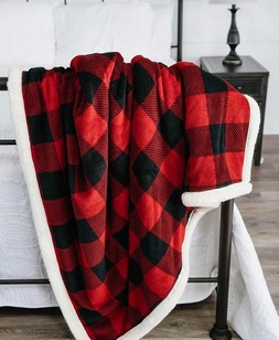 Red Plaid Sherpa Throw Blanket