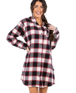 Flannel Black Plaid | Button Nightshirt