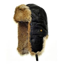 Mad Bomber - Black Leather Bomber with Brown Real Fur