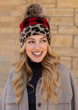 Panache Accessories - Red Buffalo Plaid With Leopard Hat